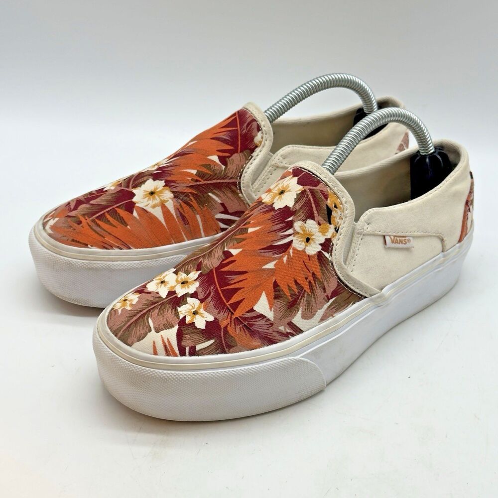 Vans Asher Platform Slip-On Shoes Women's 6.5 Paradise Floral Athletic Sneakers